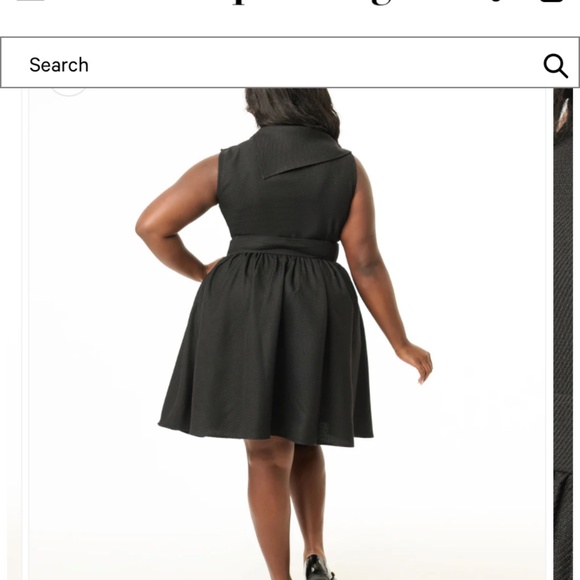 NWT Unique Vintage/Smak Parlour XL/14 Black Tweed Funnel Neck Fit & Flare Dress - Picture 2 of 7